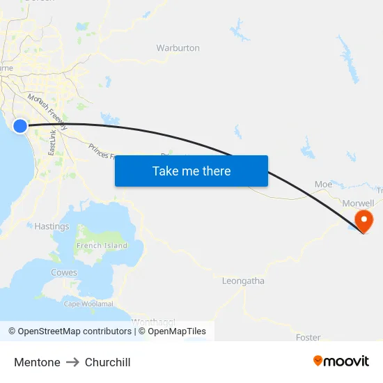 Mentone to Churchill map