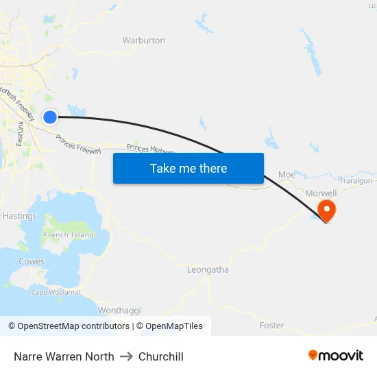 Narre Warren North to Churchill map