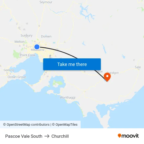 Pascoe Vale South to Churchill map