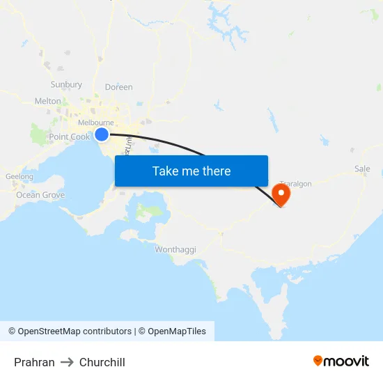 Prahran to Churchill map