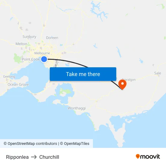 Ripponlea to Churchill map