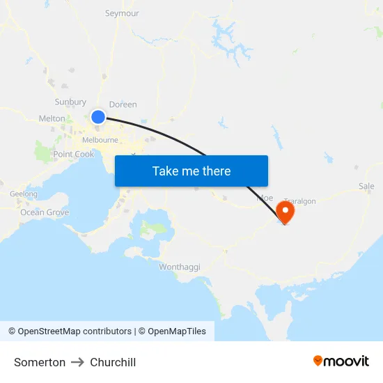 Somerton to Churchill map