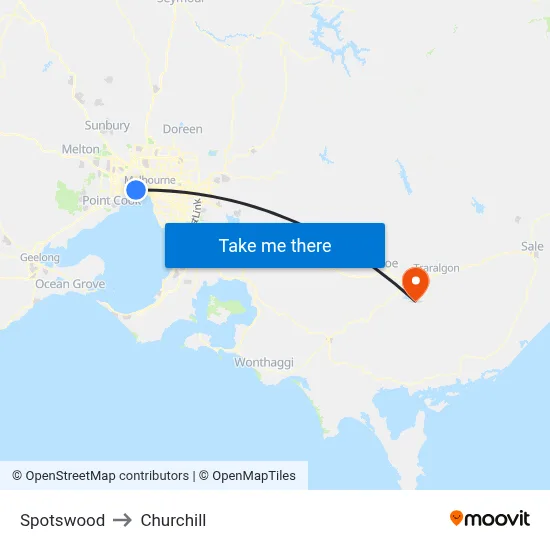Spotswood to Churchill map