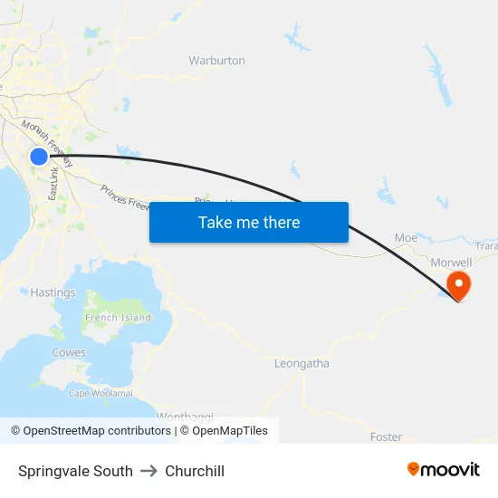 Springvale South to Churchill map