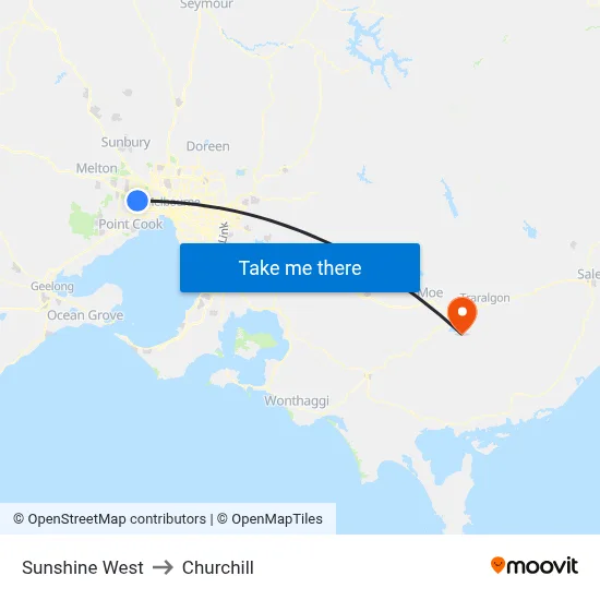 Sunshine West to Churchill map