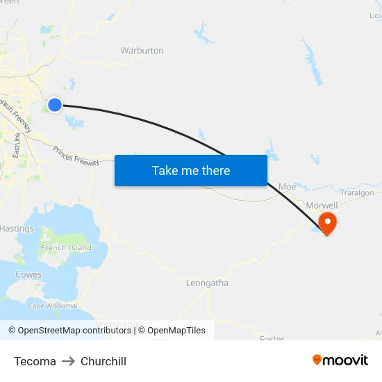 Tecoma to Churchill map