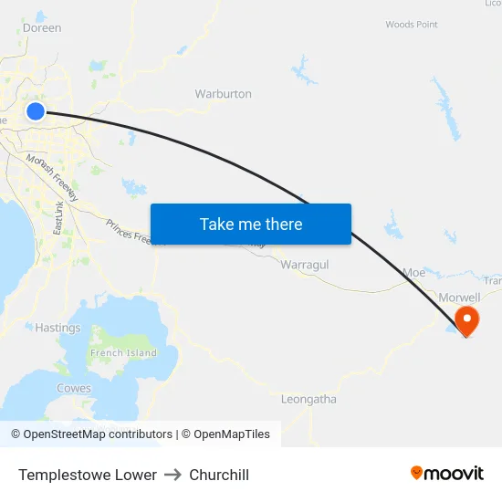 Templestowe Lower to Churchill map