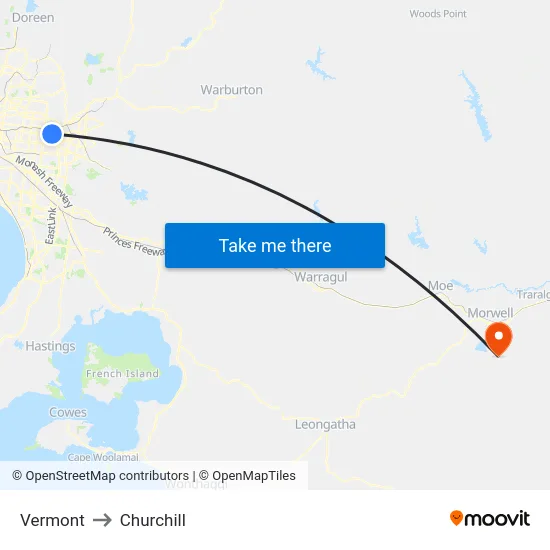 Vermont to Churchill map