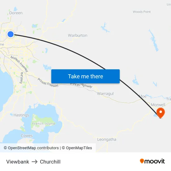 Viewbank to Churchill map
