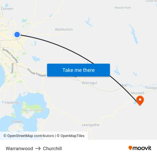 Warranwood to Churchill map