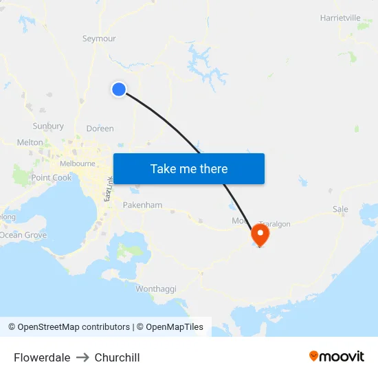 Flowerdale to Churchill map