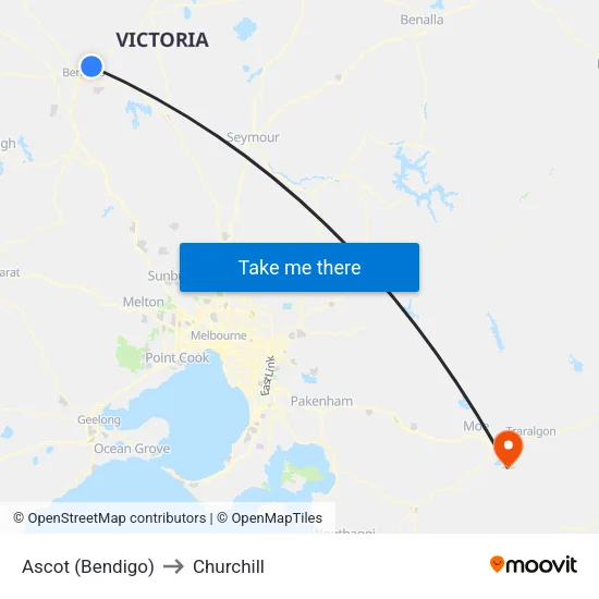 Ascot (Bendigo) to Churchill map