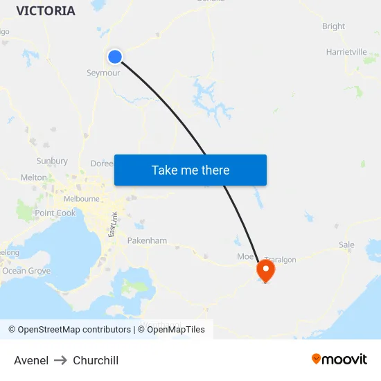 Avenel to Churchill map