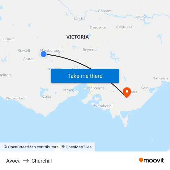 Avoca to Churchill map