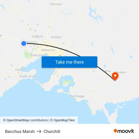 Bacchus Marsh to Churchill map