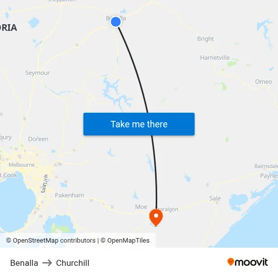 Benalla to Churchill map
