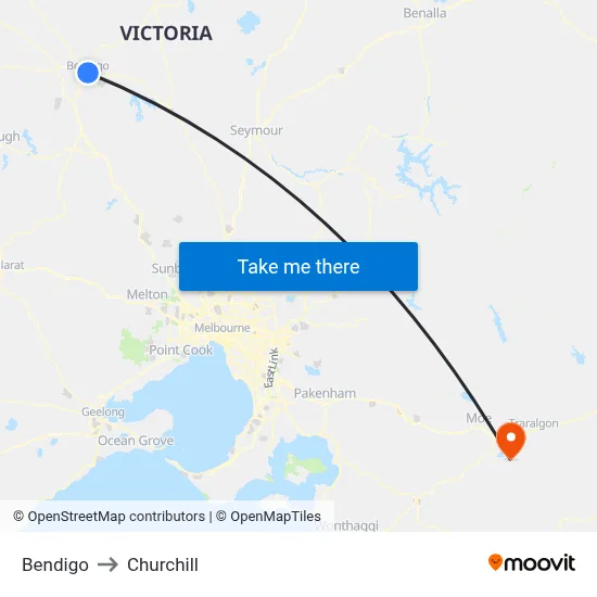 Bendigo to Churchill map