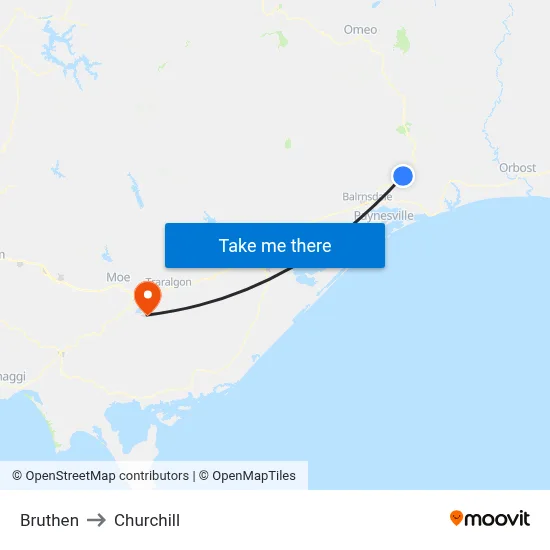 Bruthen to Churchill map