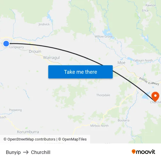 Bunyip to Churchill map