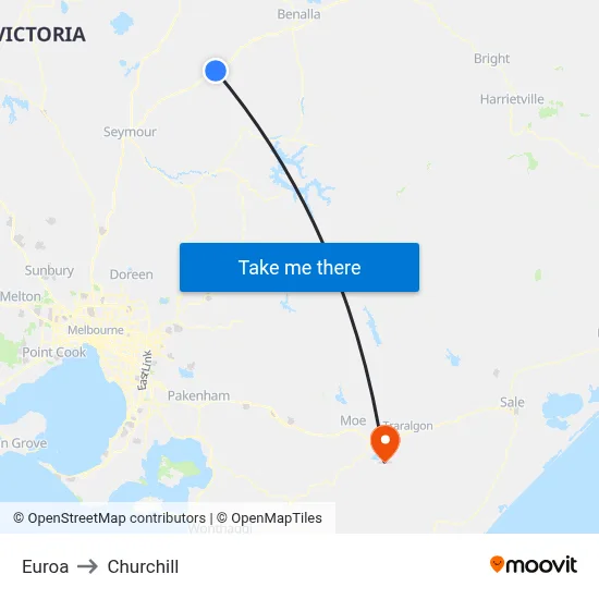 Euroa to Churchill map