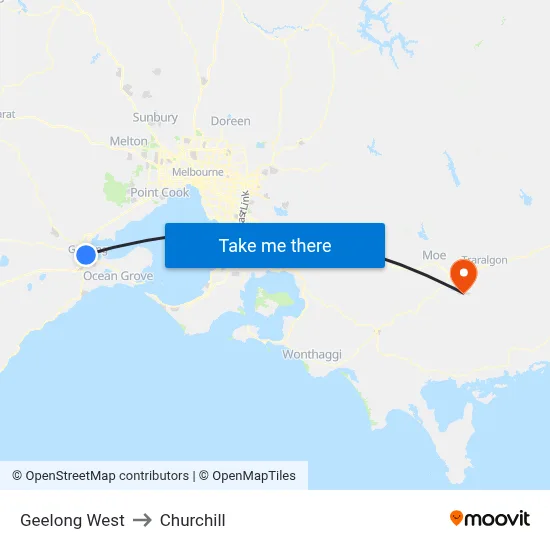 Geelong West to Churchill map