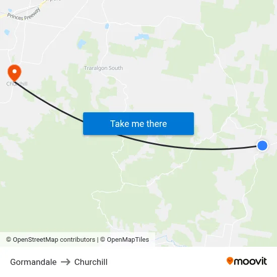 Gormandale to Churchill map