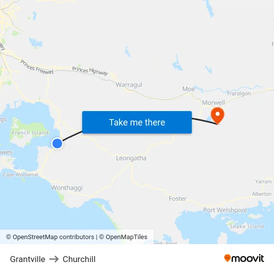 Grantville to Churchill map