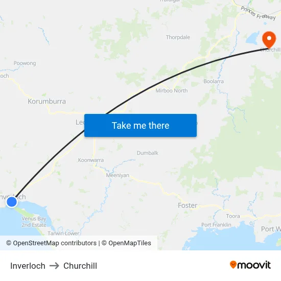Inverloch to Churchill map