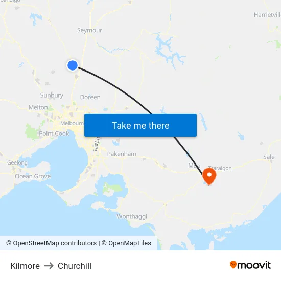 Kilmore to Churchill map