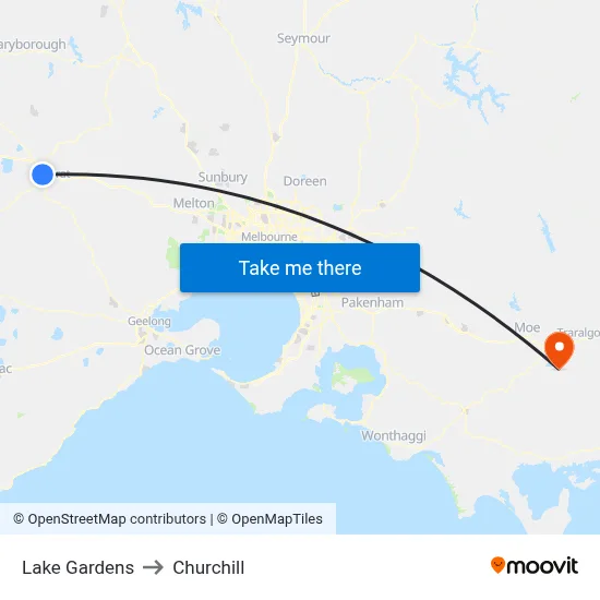 Lake Gardens to Churchill map