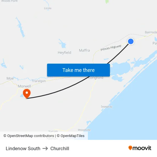 Lindenow South to Churchill map