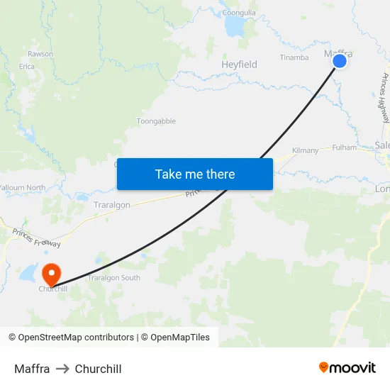 Maffra to Churchill map