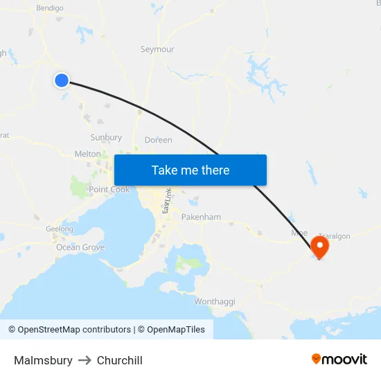 Malmsbury to Churchill map