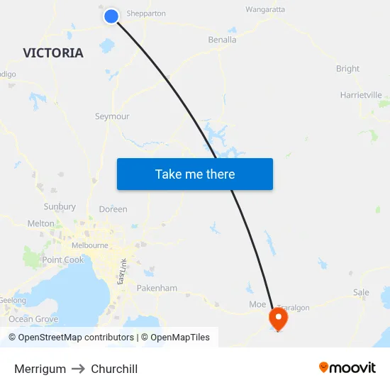 Merrigum to Churchill map