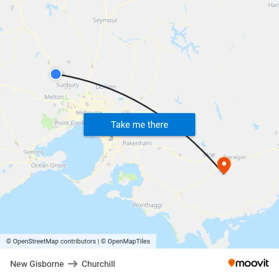 New Gisborne to Churchill map