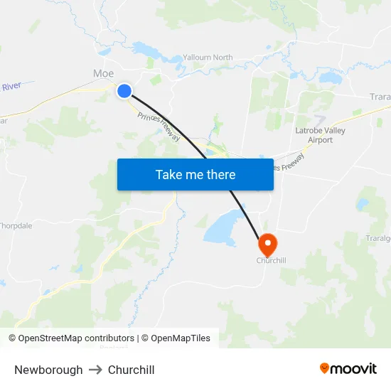 Newborough to Churchill map