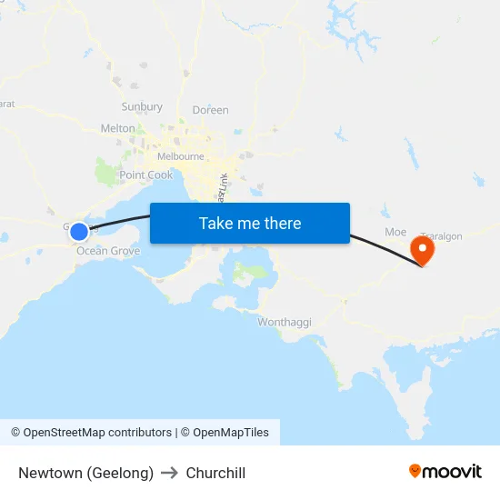 Newtown (Geelong) to Churchill map