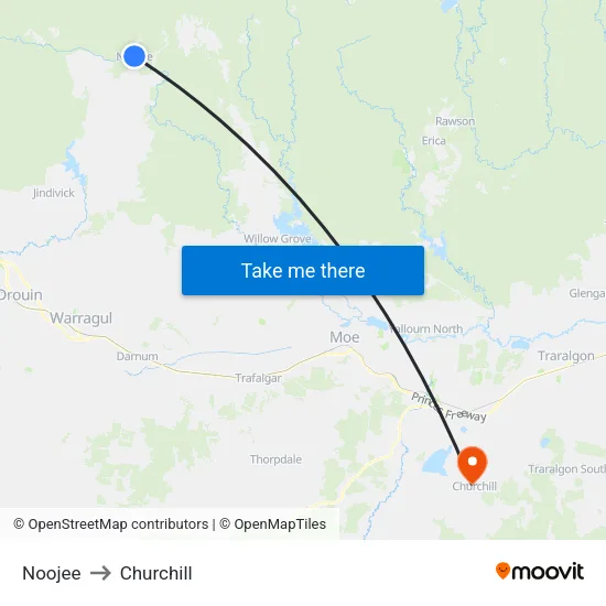 Noojee to Churchill map