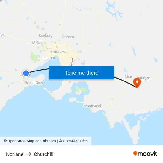 Norlane to Churchill map