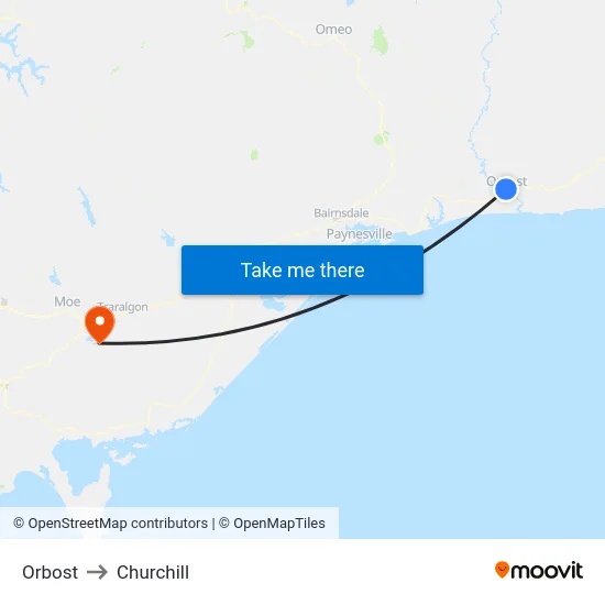 Orbost to Churchill map