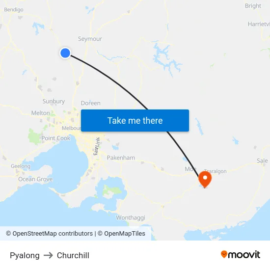 Pyalong to Churchill map