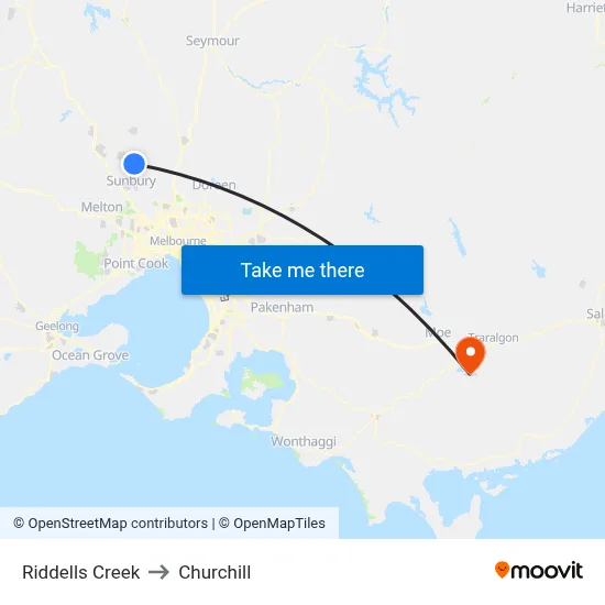 Riddells Creek to Churchill map
