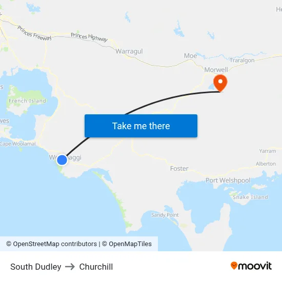 South Dudley to Churchill map