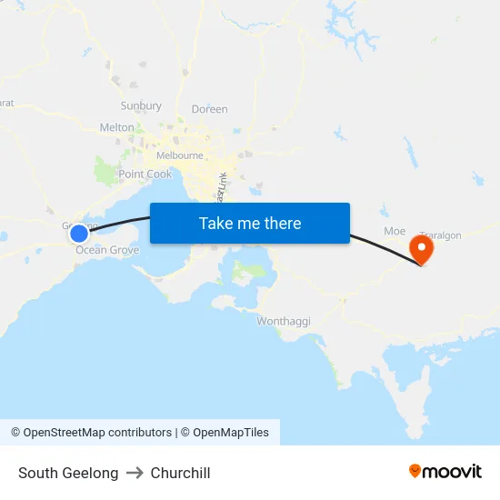 South Geelong to Churchill map