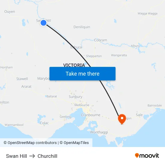 Swan Hill to Churchill map