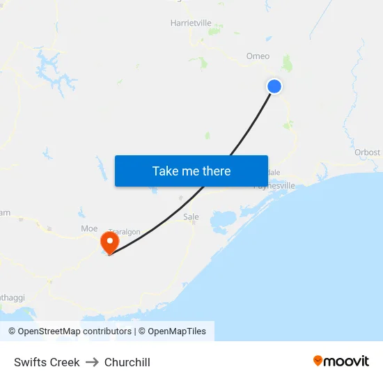 Swifts Creek to Churchill map