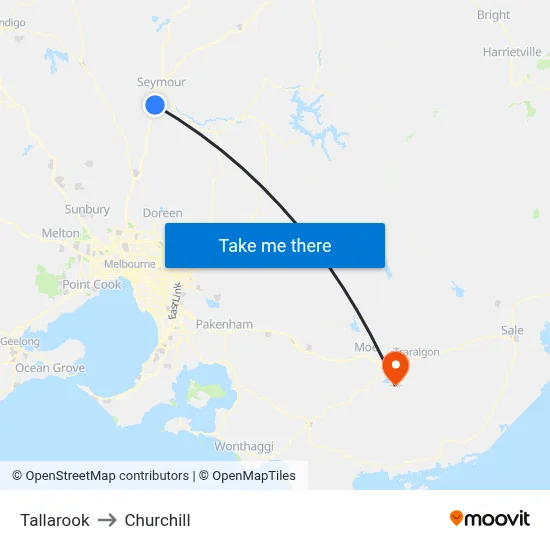 Tallarook to Churchill map