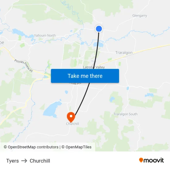 Tyers to Churchill map