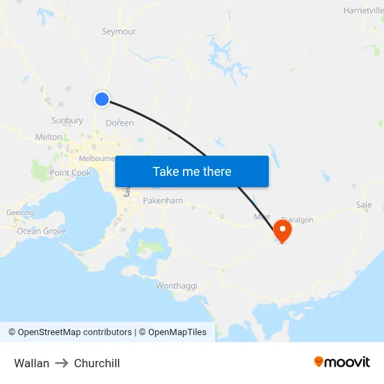 Wallan to Churchill map