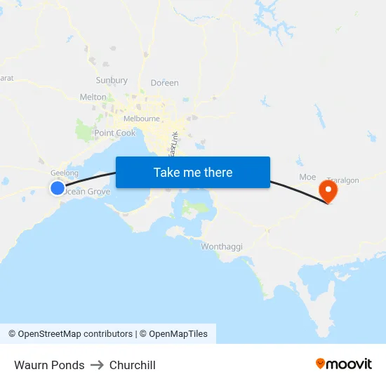 Waurn Ponds to Churchill map